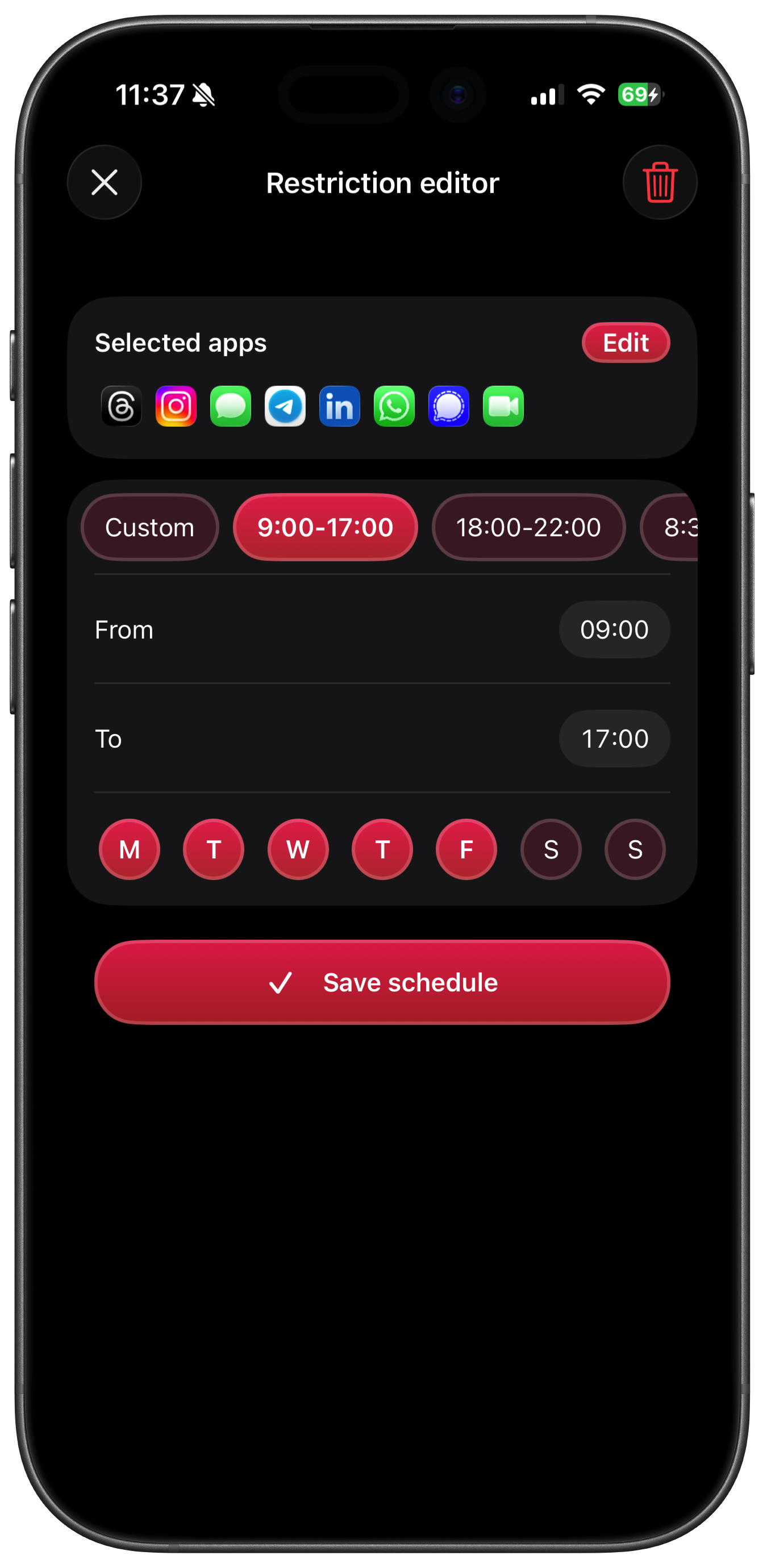 Schedule restriction editor